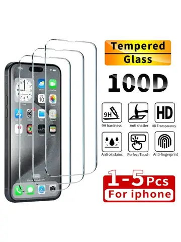 1-5Pcs Tempered Glass For iPhone 14 13 12 11 16 15 Pro Max Screen Protector For iPhone 6 6S 7 8 SE X XS XR Protective Glass Film