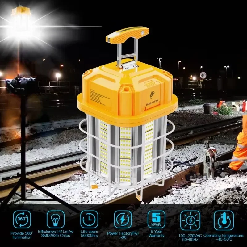 100W LED Construction Hanging Work Light Hook Waterproof Outdoor Temporary 14000lm Daylight Portable Light