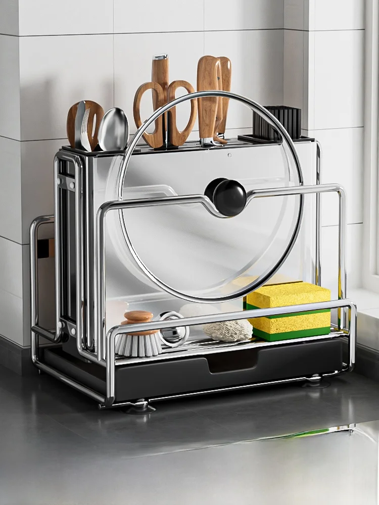 

Многофункциональная подставка для ножей из нержавеющей стали со встроенной подставкой для разделочной доски и контейнером для хранения, гарантия качества