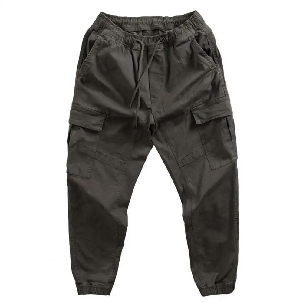 

Drawstring Sweatpants Multiple Pockets Long Lifespan Men Cargo Pants Men Outdoor Cargo Trousers Pure Color Casual Pants