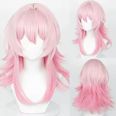 Synthetic Ombre Pink Women Short Straight Wig Anime Game Cosplay Fluffy Heat Resistant Wig for Daily Party