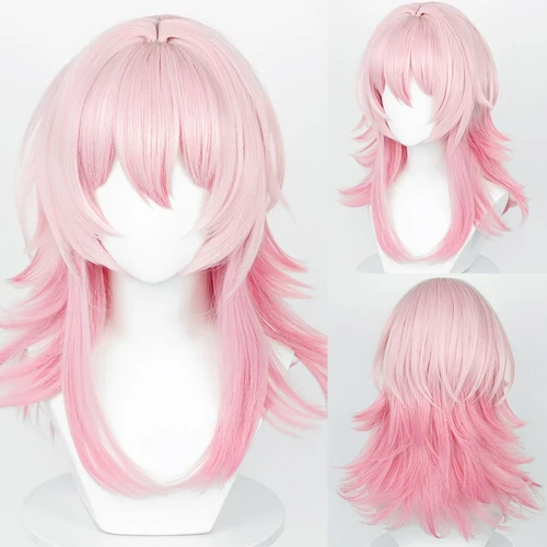 Peluca recta corta sintética de color rosa ombré para mujer, juego de Anime, Cosplay, peluca esponjosa resistente al calor para fiesta diaria