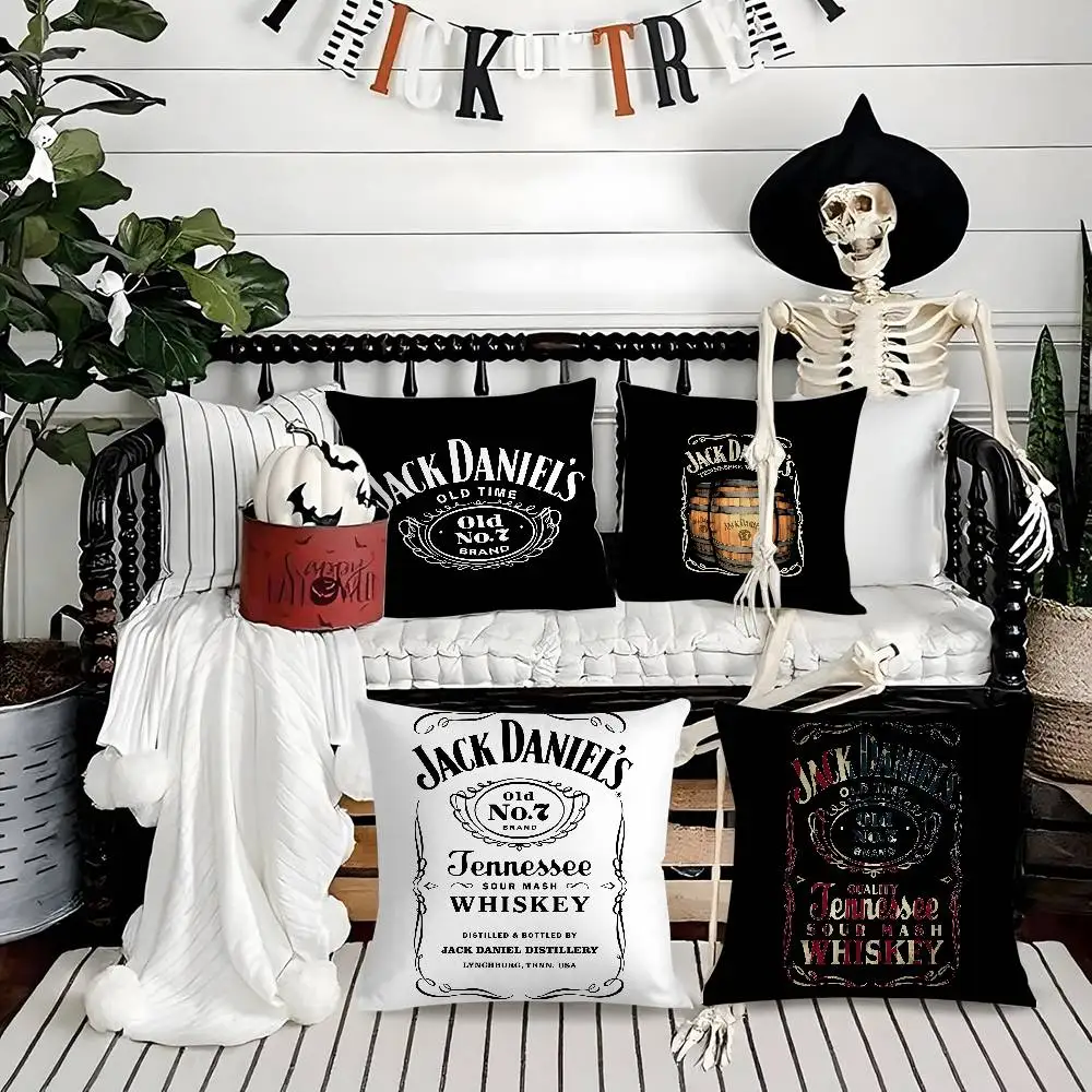 

Cool J-JACK D-DANIELS WhiskeyS Pillow Case Soft Plush Fabric Double Sided Print Decorative Home Living Room Gift Cushion Cover