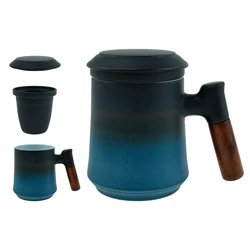 400ml Ceramic Tea Cup with Infuser Mug Tea Separation Teacup with Wooden Handle Infuser Large Capacity Teacup Kung Fu Mugs