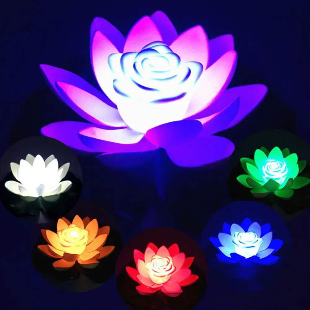 LED Waterproof Floating Lotus Light Lotus Floating Home Water Lotus Lamp Night Accessories Lamp Decor Pool Garden Lighting R9J7