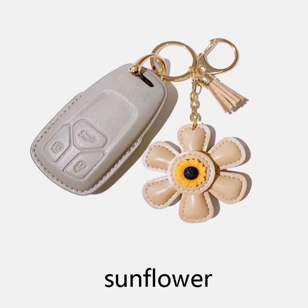 Creative Sunflower Bag Charm Keychain PU Leather Pendant Keyring Sweet Charm Flower Hanging Bag Backpack Deco Accessory Gift