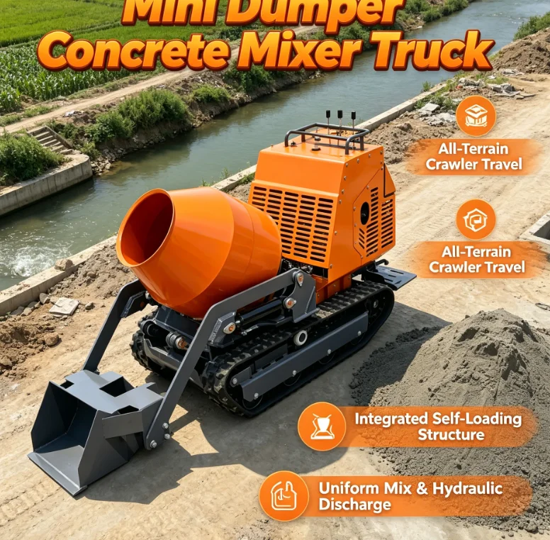 Customized Small Dumper 750 Kg Mini Concrete Mixer Motor Pump High Efficiency Rubber Track Hydraulic System Portable Home Use
