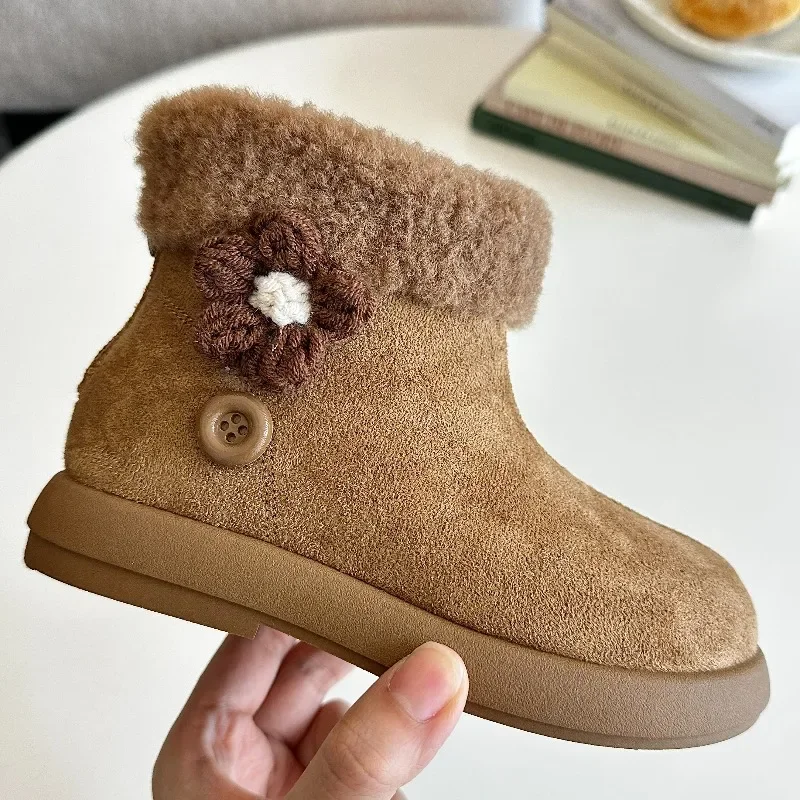 لطيف الفتيات الأميرة الأحذية مع الزهور الحلوة الاطفال أحذية بوت قصيرة الجلد المدبوغ الدافئة 2025 الشتاء الأطفال الأحذية الجلدية لينة وحيد أنيقة #5