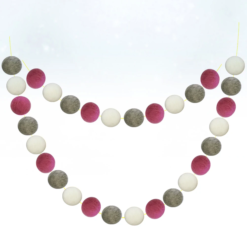 

2M Wool Ball Garland Handmade Felt Decoration Hanging Ornament For Birthday Party Home Room Decor (White Grey Pink) Safe Durable