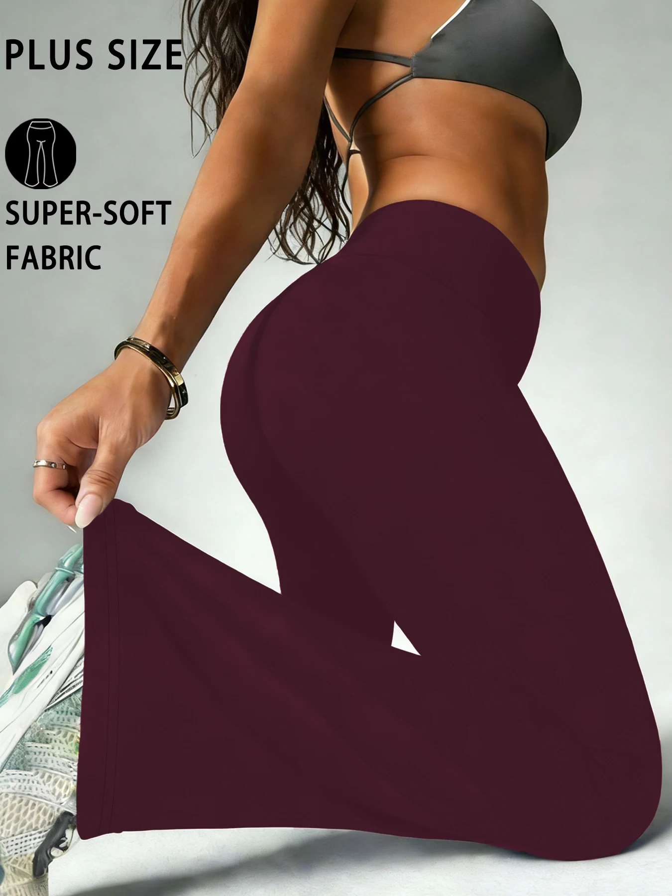 Pantalones de yoga acampanados de talle alto para mujer de talla grande con ribete en la parte inferior de la pierna. Perfecto para yoga o para el tiempo libre.