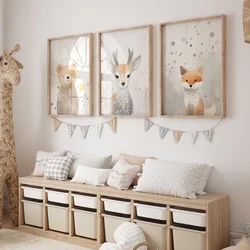 3 Stuks Gender Neutraal Bos Dieren Posters Baby Kamer Muur Kunst Bosdieren Decoratief Schilderen Kleuterschool Decor Ideaal Cadeau