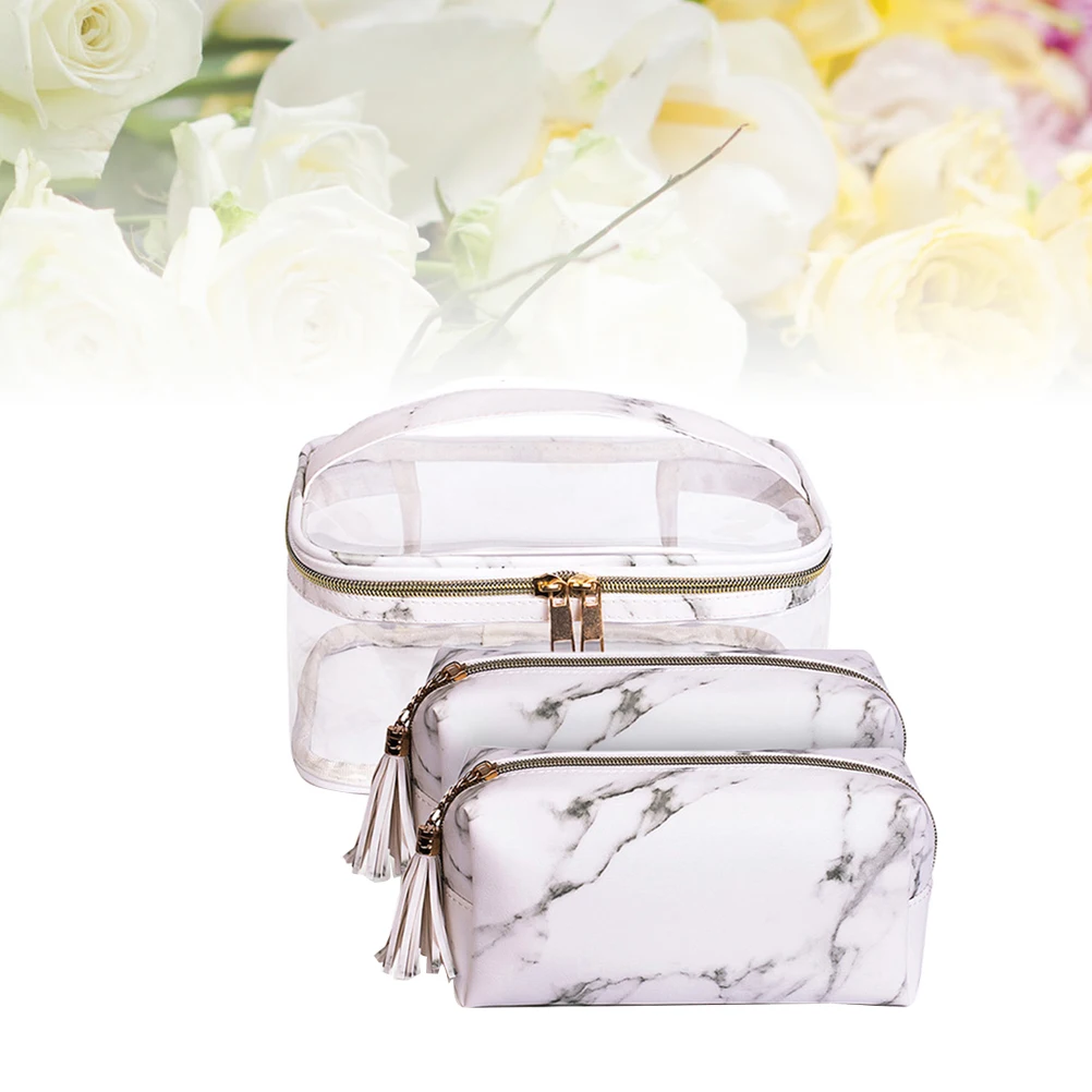 

3 Pcs Storage Bag Set Travel Toiletries Fashion Portable Waterproof Large Capacity PVC Cosmetics Brush Organizer