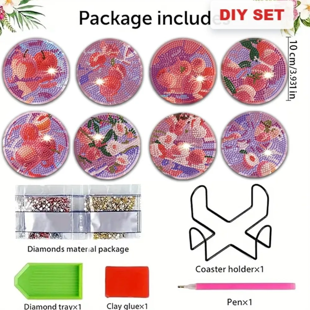 8PCS/6PCS With Stand DIY Painting Coasters Cute Panda Handmade Round Art Coasters Heat Insulation Table Protector