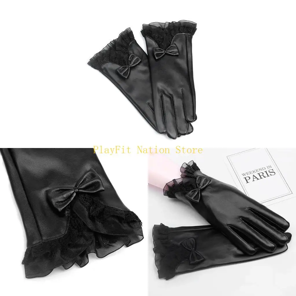 

242f Леди Главе Кружев Bowknot Winter Wimple Women Женщины Faux Leath
