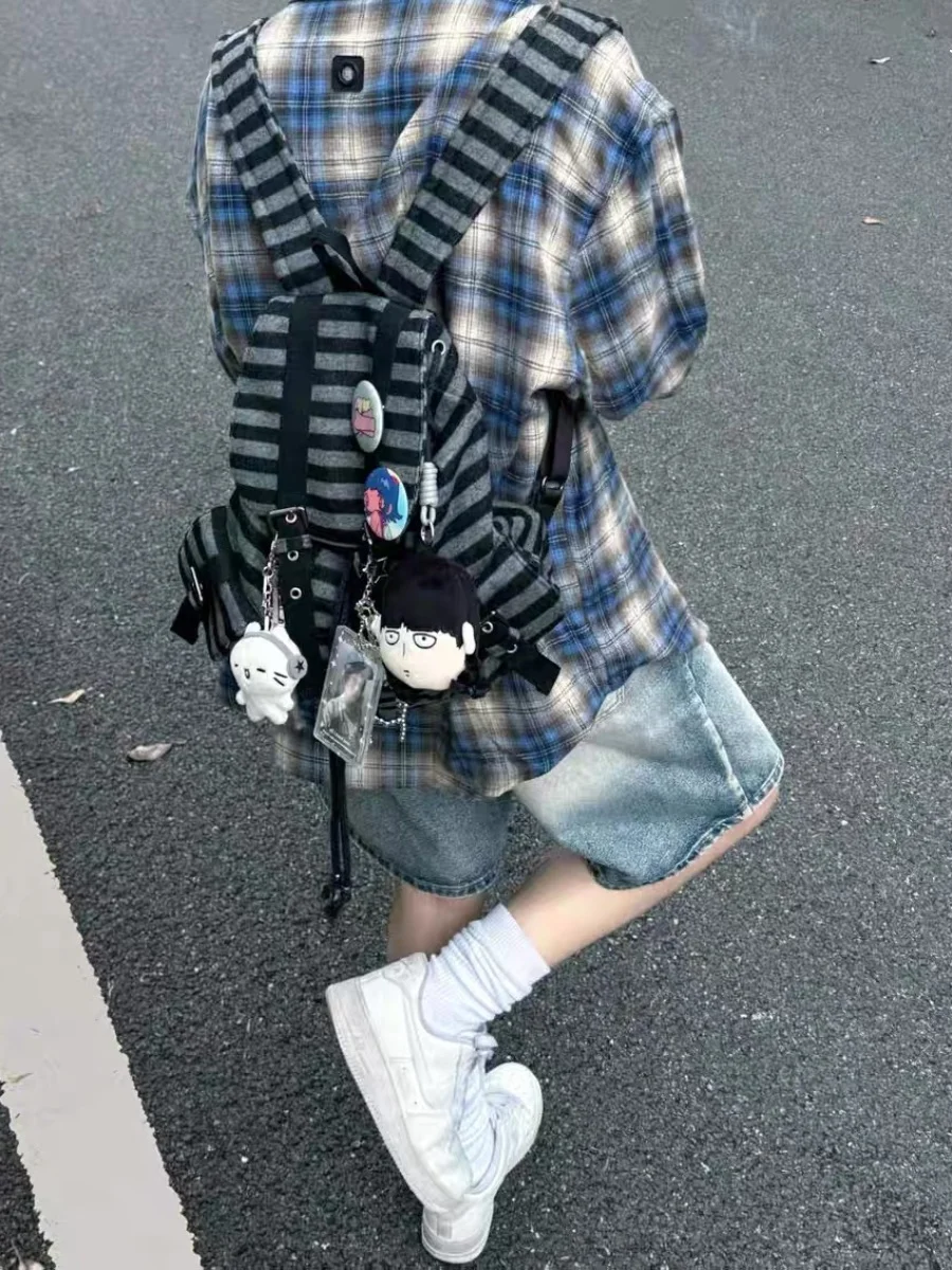 

Newjeans Retro Striped Large Capaci Casual ex Bapa Faionable Commuter Sle Dual oulder Strap Daily Use