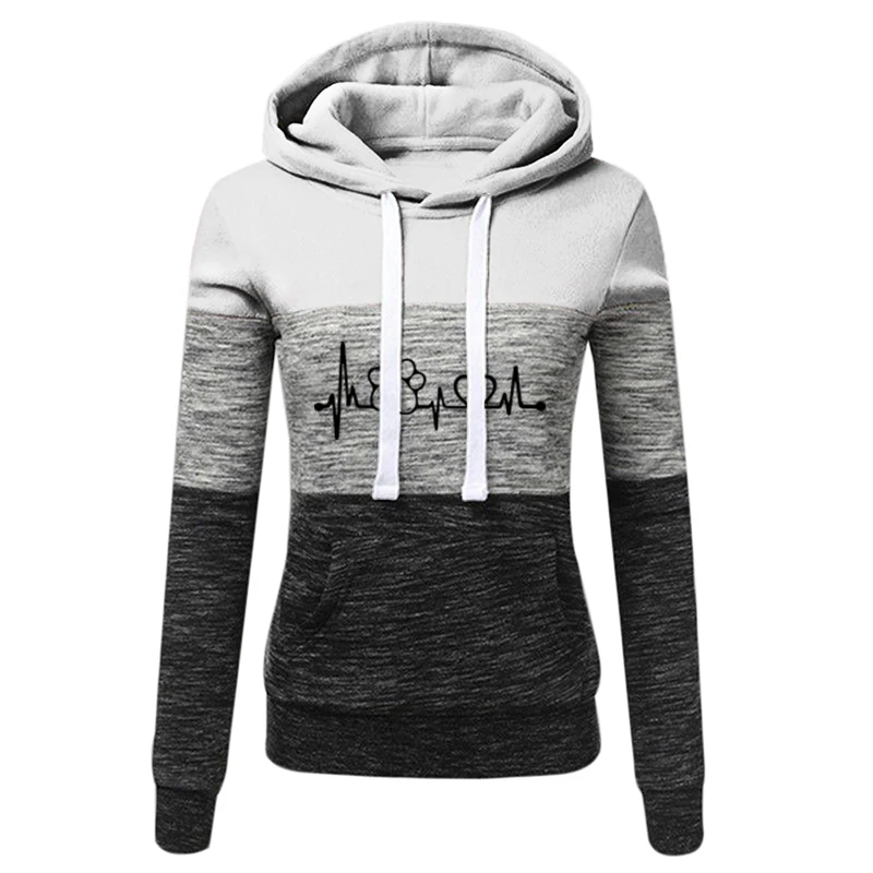 Women\'s Fleece Long Sleeve Hoodie Fashion Slim Fit Sweatshirt Autumn Winter Warm Ladies Casual Color Matching Outdoors Pullover