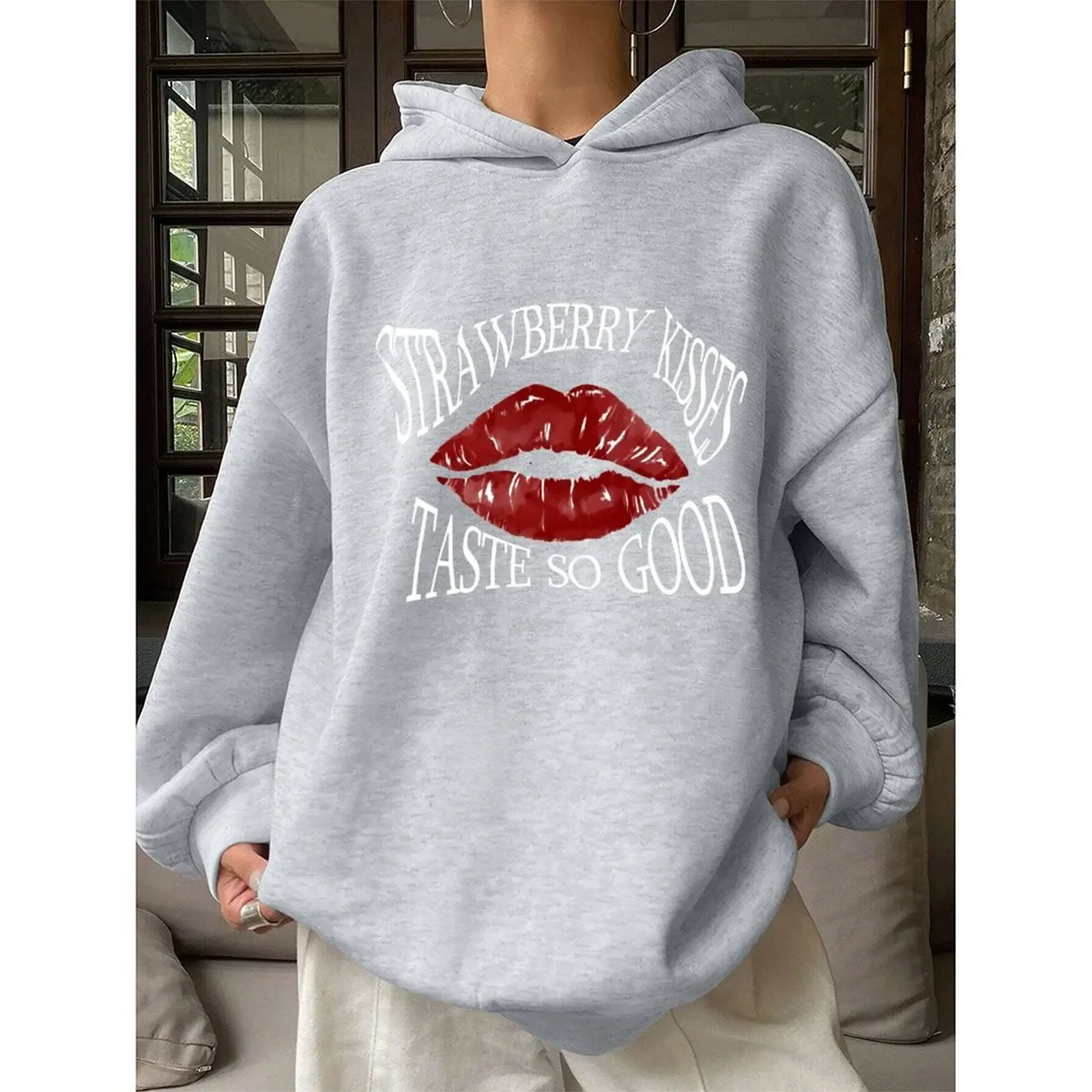 

Women's Printed Hoodie Sweatshirt Long Sleeve Pullover, Casual Autumn Winter Polyester Top For Vacation, Daily Wear, Black