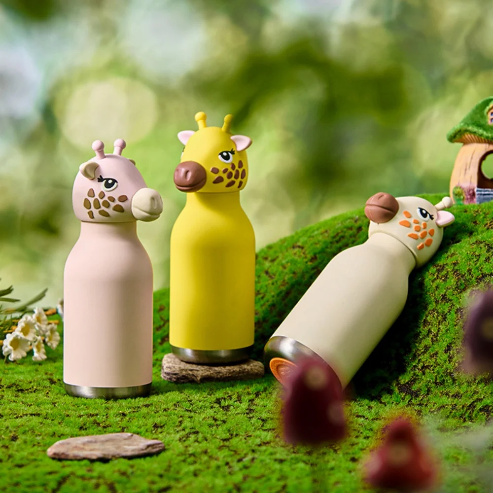 Kids And Teens Insulated Stainless Steel Water Bottle with Detachable Soft Animal Head Fun Drinking Flexible Reusable Straw