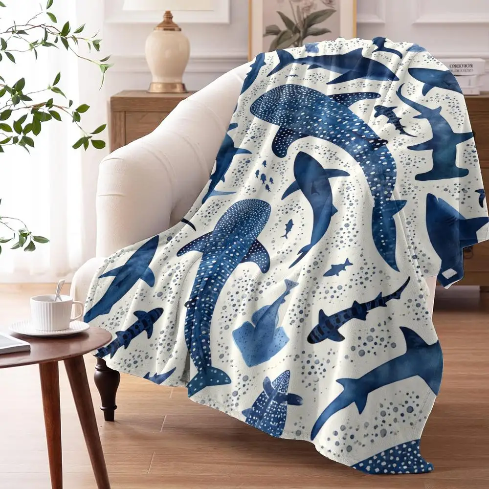 Blue Ocean Animals Throw Soft Flannel Throw Summer AC Blanket Lightweight Cool Nap Blanket for Sofa Bed Couch Travel