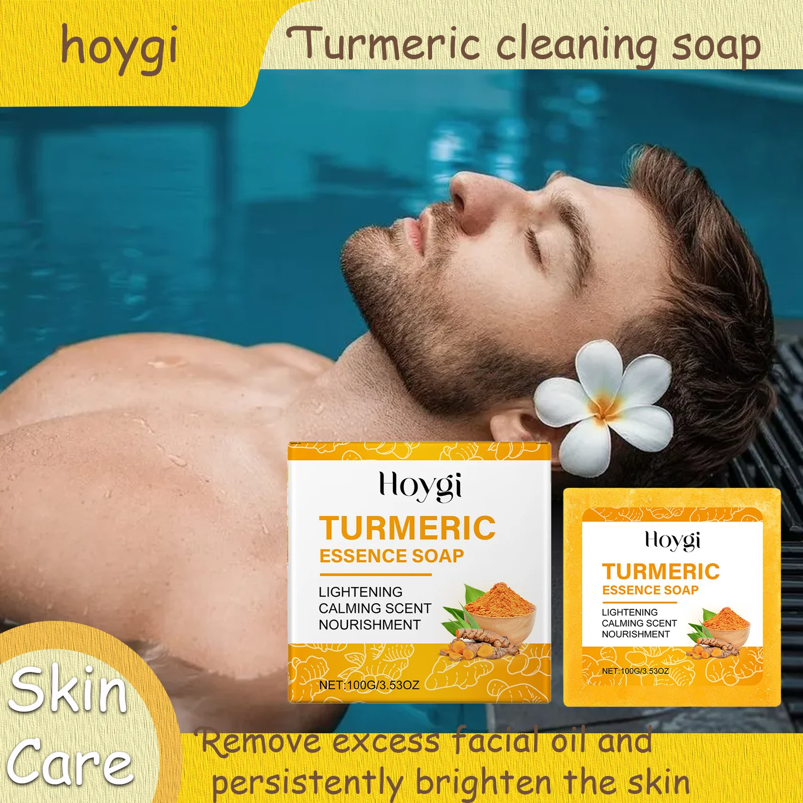 

Hoygi Turmeric Cleansing Soap Gently Cleanses, Moisturizes, and Nourishes the Body, Leaving the Skin Delicate, Clean,Refreshing