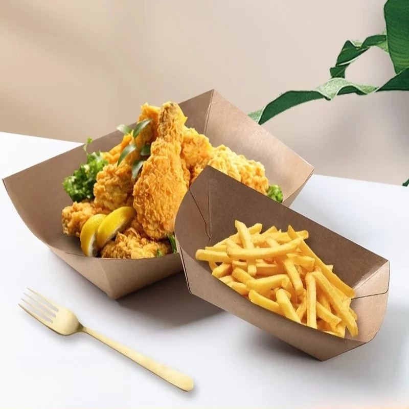 100pcs Disposable Paper Plate Fried Chicken Chicken Cutlet Rice Flower Kraft Paper Tray Party Biodegradable Tableware Paper Box