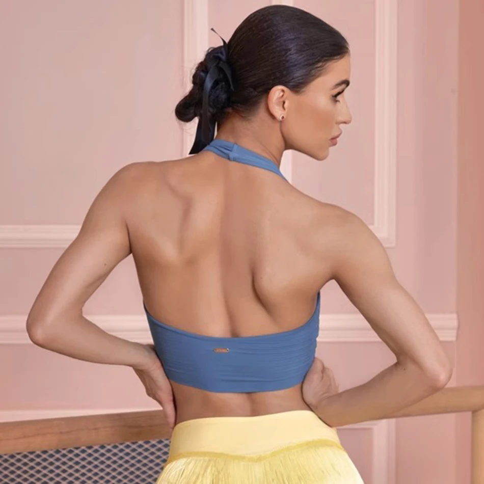 عارية الظهر بلا أكمام اللاتينية الرقص القمم لاتيني دعوى خط الرقص الملابس أعلى Dancewear أعلى السامبا البطن قاعة الرقص الفالس اللباس 25007