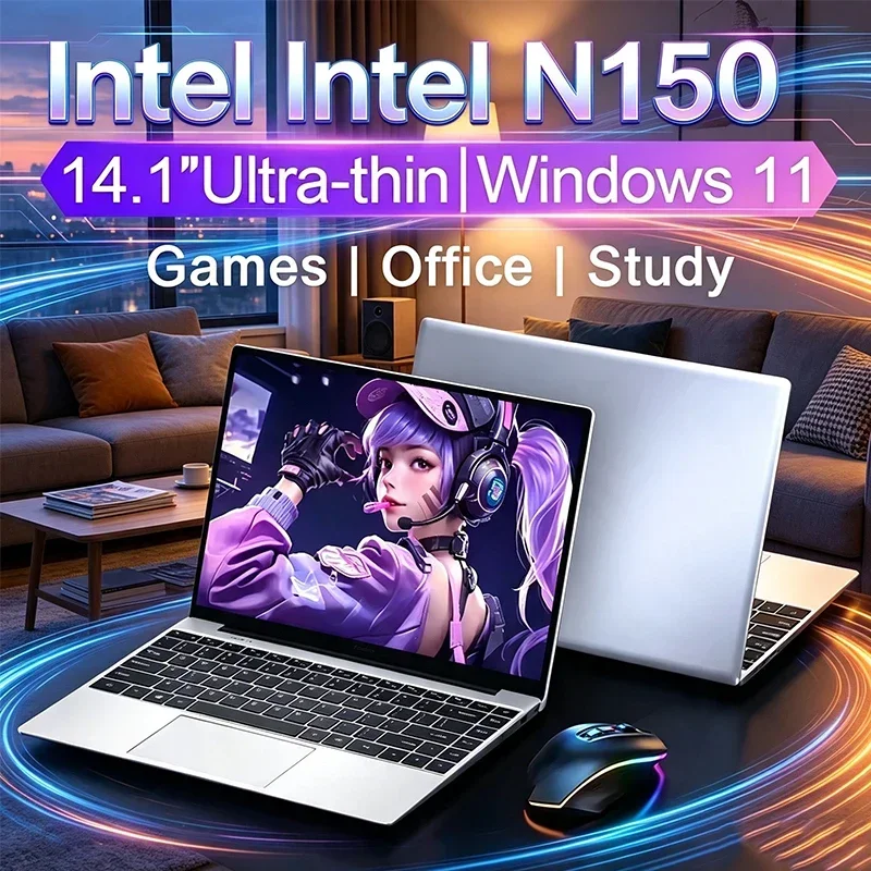 Windows 11  Intel Core N150 32GB DDR4 2TB SSD 14.1 Inch Laptop Office Gamer Portable Notebook Computer PC