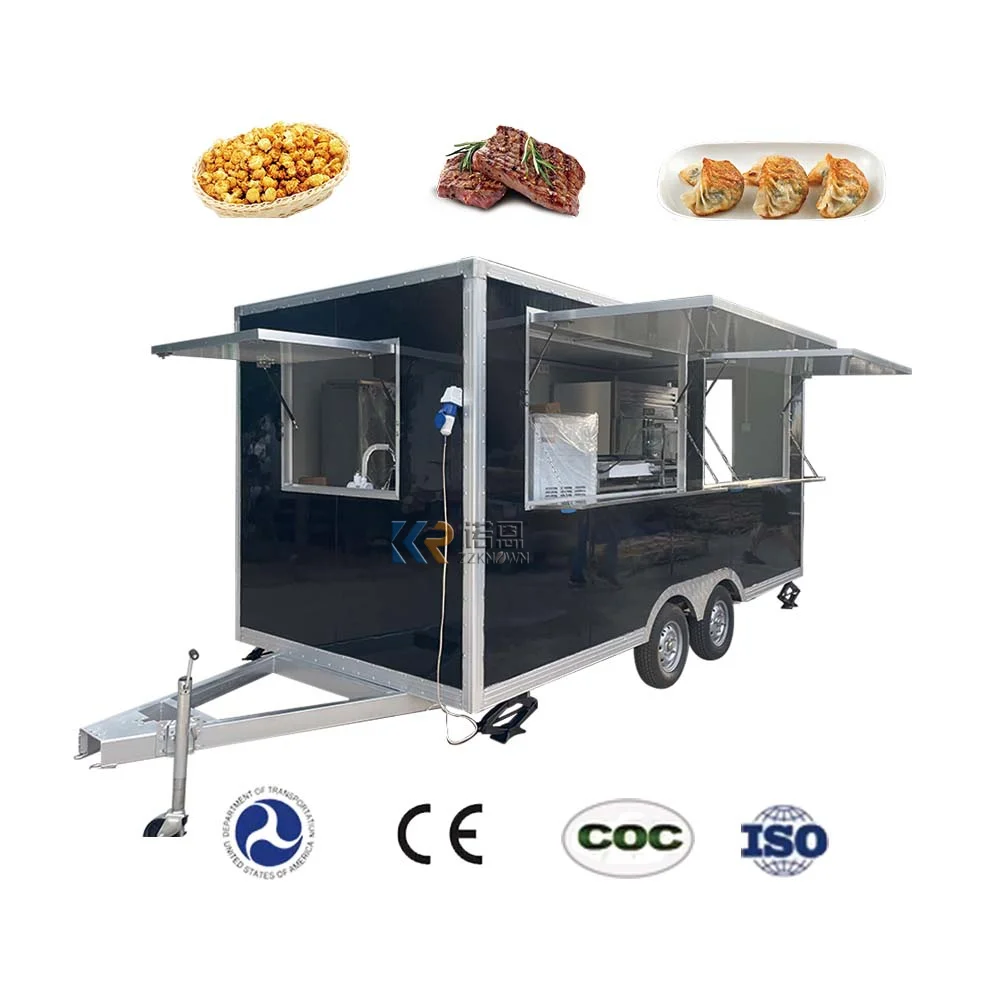 Black Color Mobile Food Cart Street Snack Ice Cream Vending Kiosk Coffee Ice Cream Bubble Tea Catering Trailer For Sale