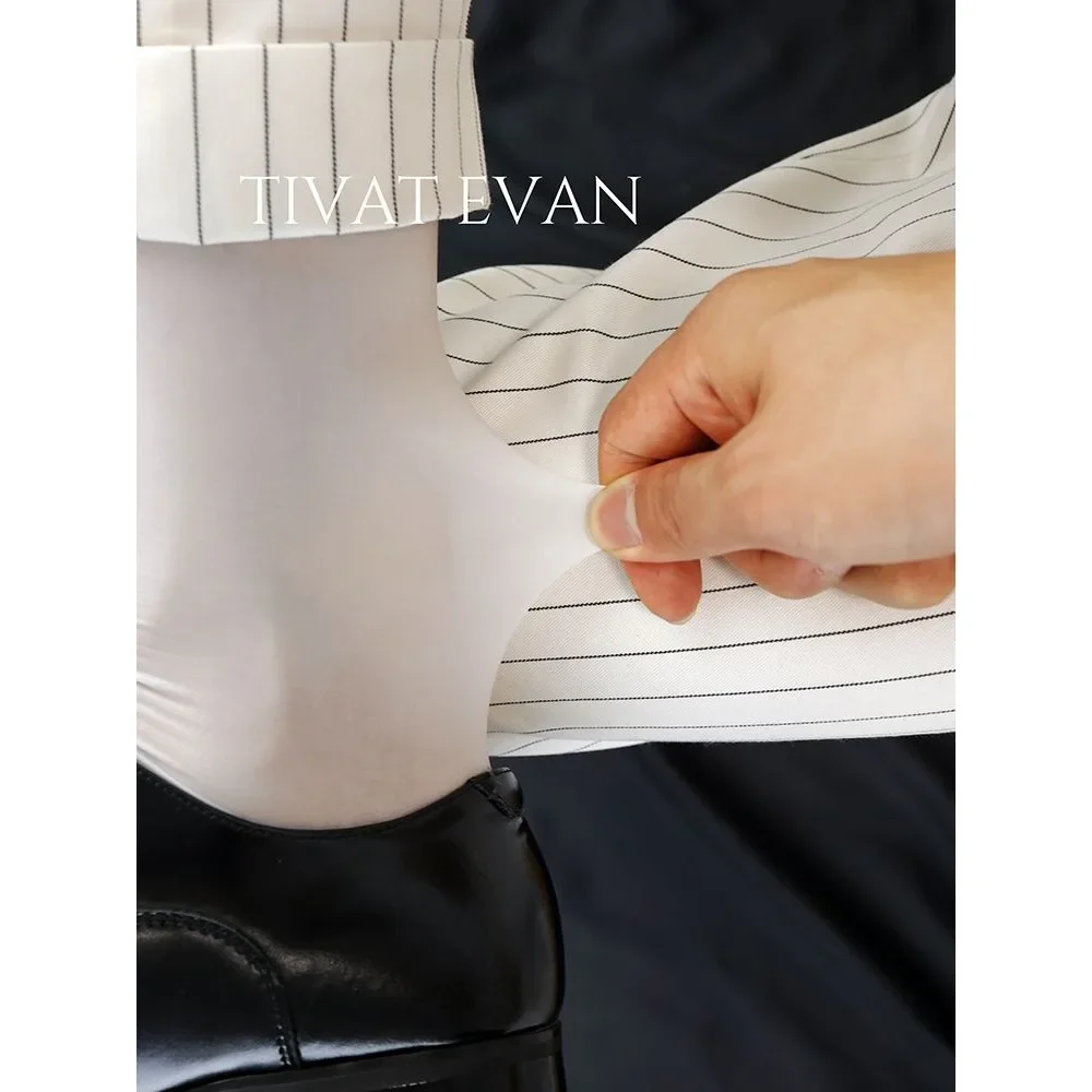 White Dress Socks for Men Nylon Solid Color Oily Glossy Formal Business Tube Socks Man Elastic Erotic Sexy Sheer Calf Stockings