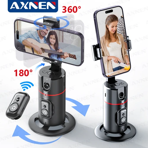 AXNEN P02 Estabilizador de cardán de seguimiento de rotación de 360 grados Monopié Gimbal de seguimiento de escritorio con control remoto para fotografía en vivo de teléfono