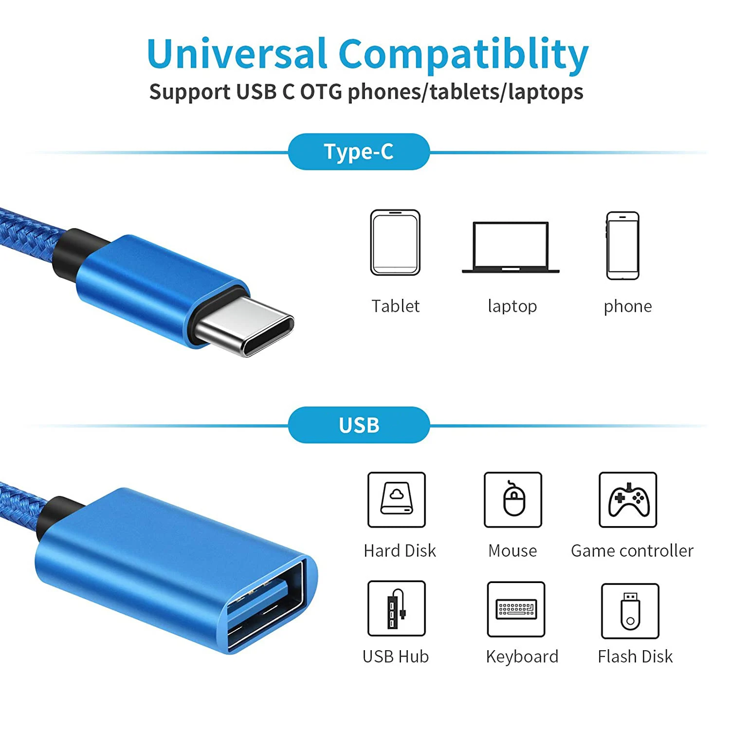 อะแดปเตอร์สาย OTG USB Type C อะแดปเตอร์ U Disk สำหรับ Xiaomi Samsung Huawei Data CABLE Converter สำหรับแล็ปท็อปพีซี