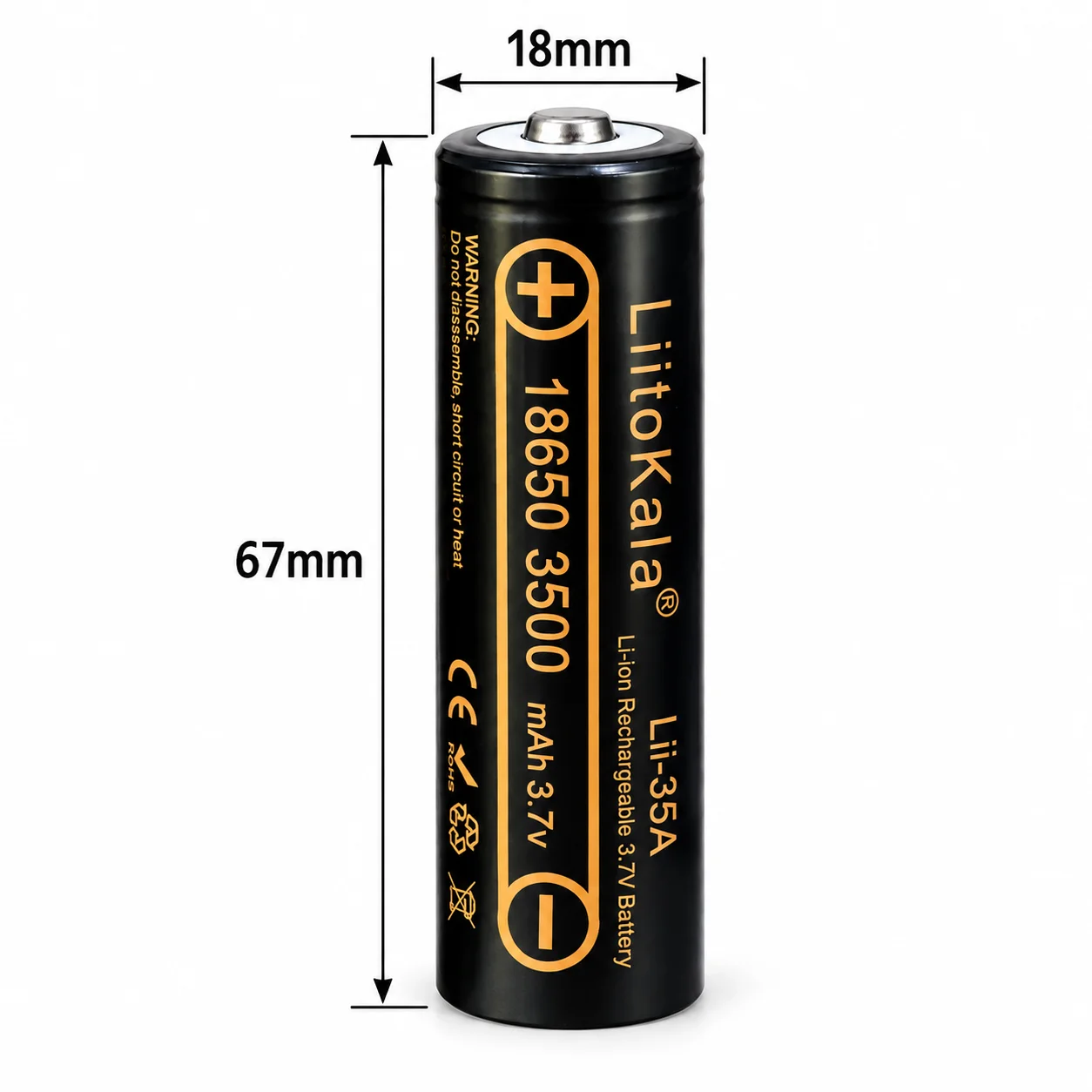 Original LiitoKala Lii-35A 3.7V 3500mAh 10A Discharging Rechargeable Batteries for 18650 Battery UAV Flashlight Battery,Pointed