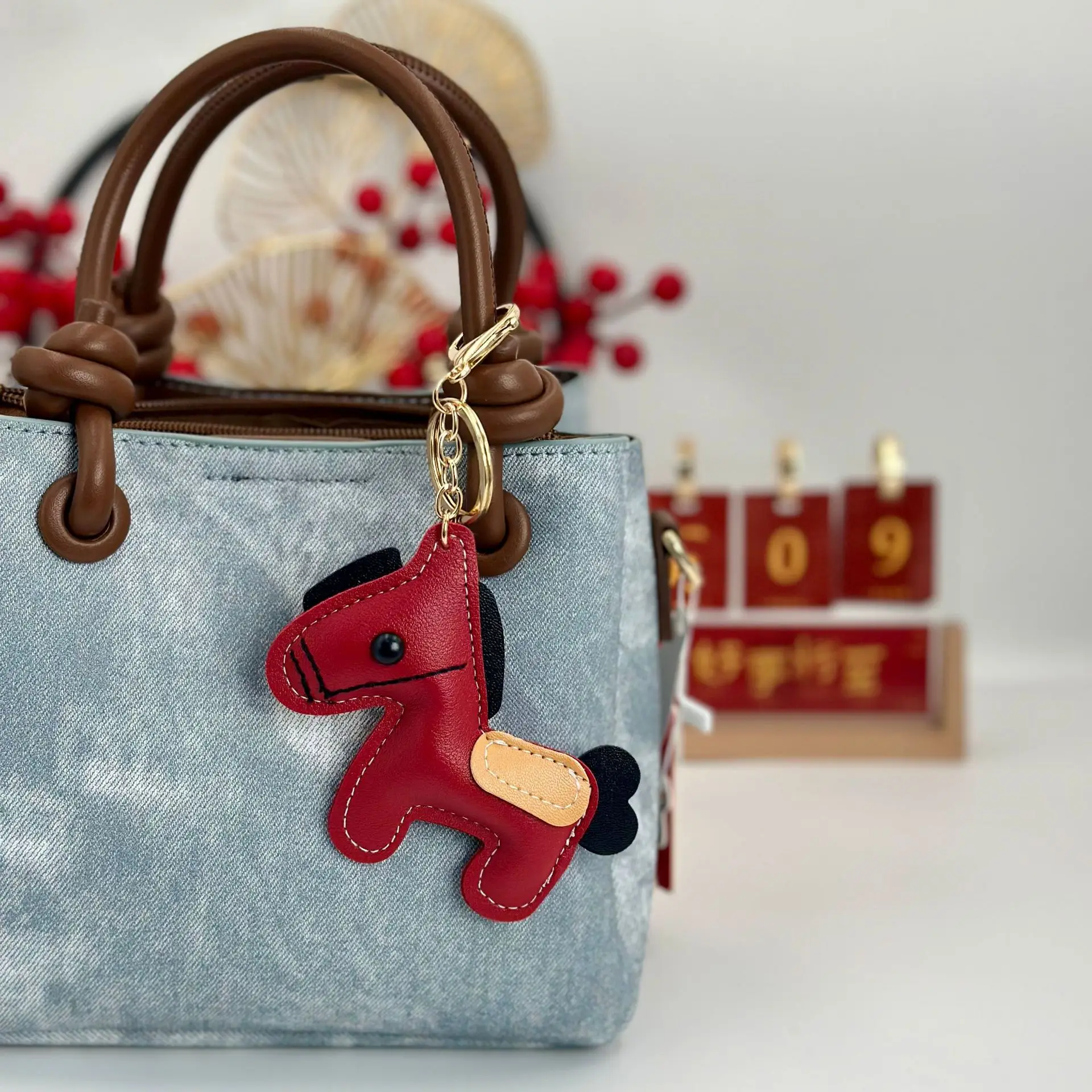 Leather Horse Keychains for Women Car Key Rings Female Handbags Backpacks Bag Charm view 2