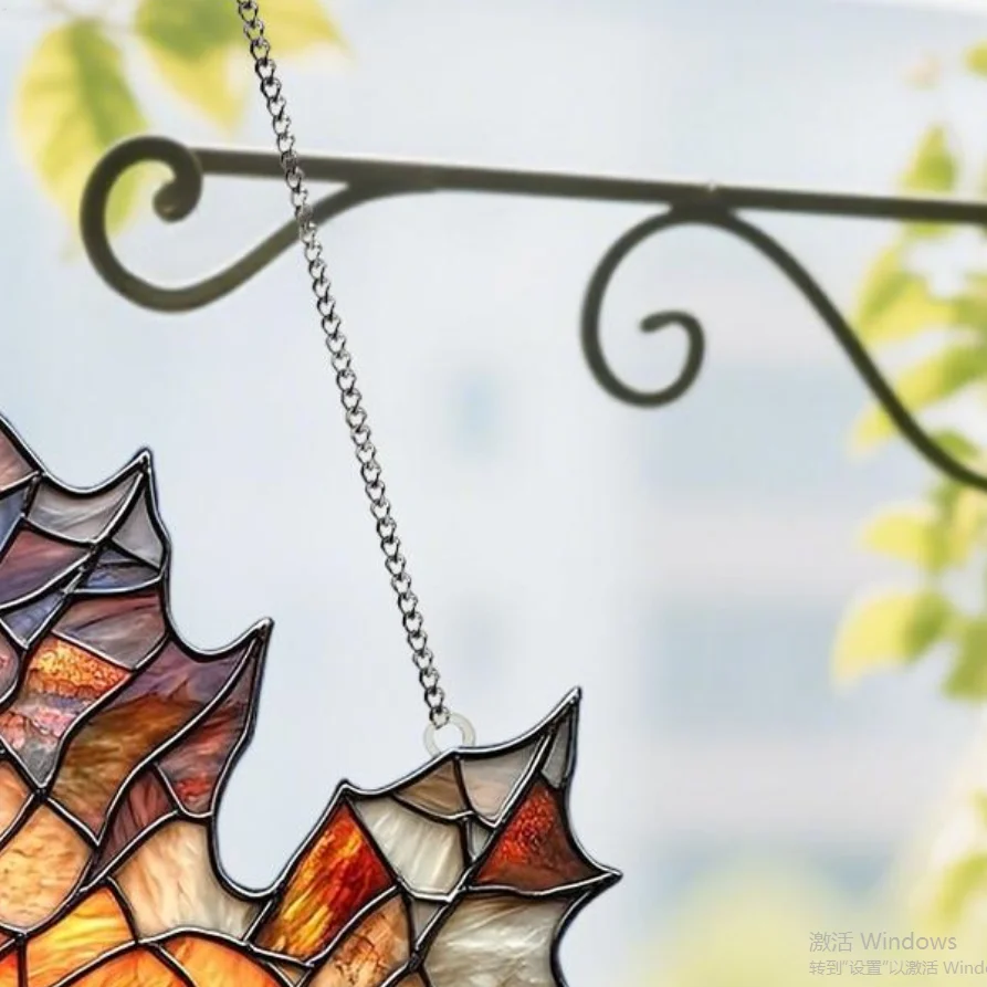 Fall Maple Leaf Sunset Sun Catcher Acrylic 2D Fall Sun Catcher Pendant Autumn Winter Sun Catcher Thanksgiving Christmas Supplies