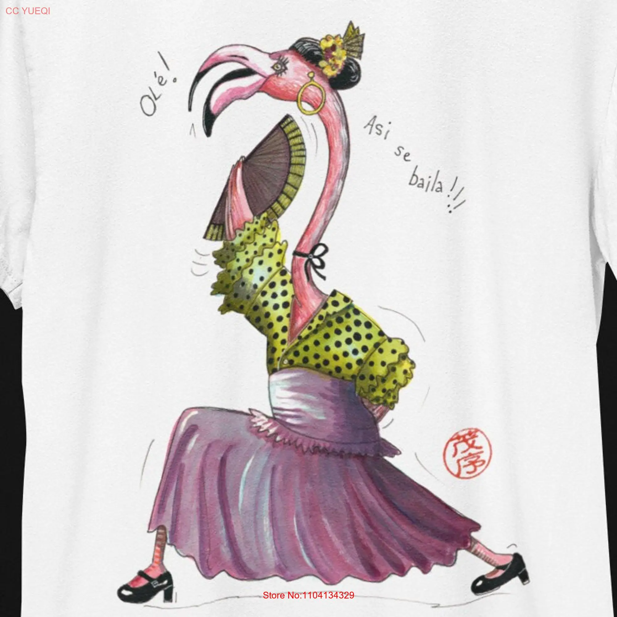 Pink Flamingo T Shirt soft cotton dance move Flamenco fan animal whimsical apparel original art graphic design fun novelty