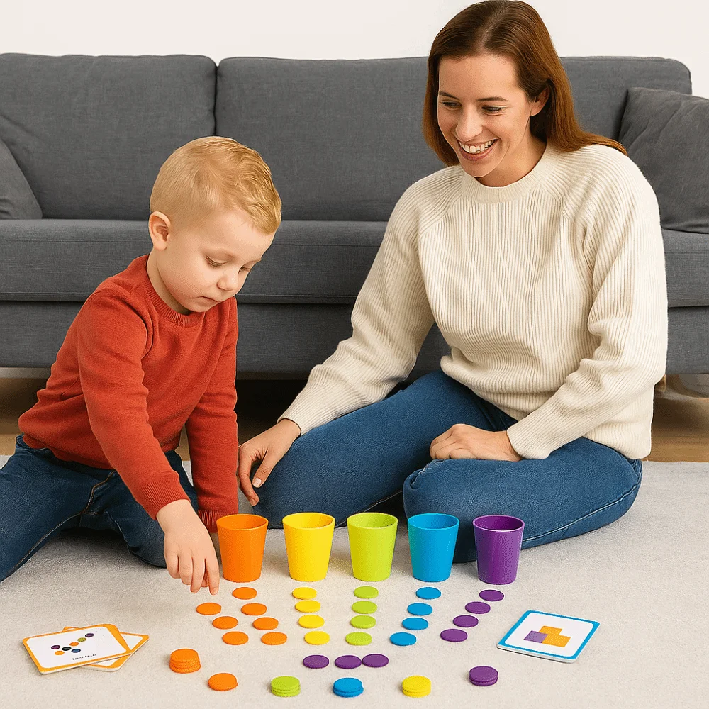 

Matching Color Stacked Cups Game Sorting Montessori Wooden Coin Throwing Toy Challenges Portable Color Classification Cup Toys