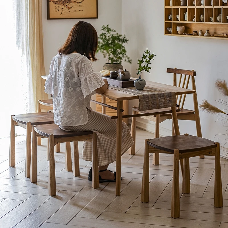 American Solid Wood Stool Simple Square Stool Household Dining Table Stool Living Room Tea Table Bench Light Luxury Makeup Stool