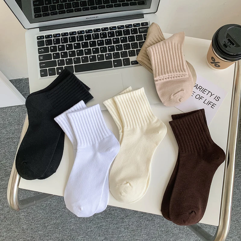 1Pair Breathable Cotton Soft Mid-tube Socks Solid Color Short Socks For Women Autumn Casual Sports Socks Girl Thin Fresh Socks