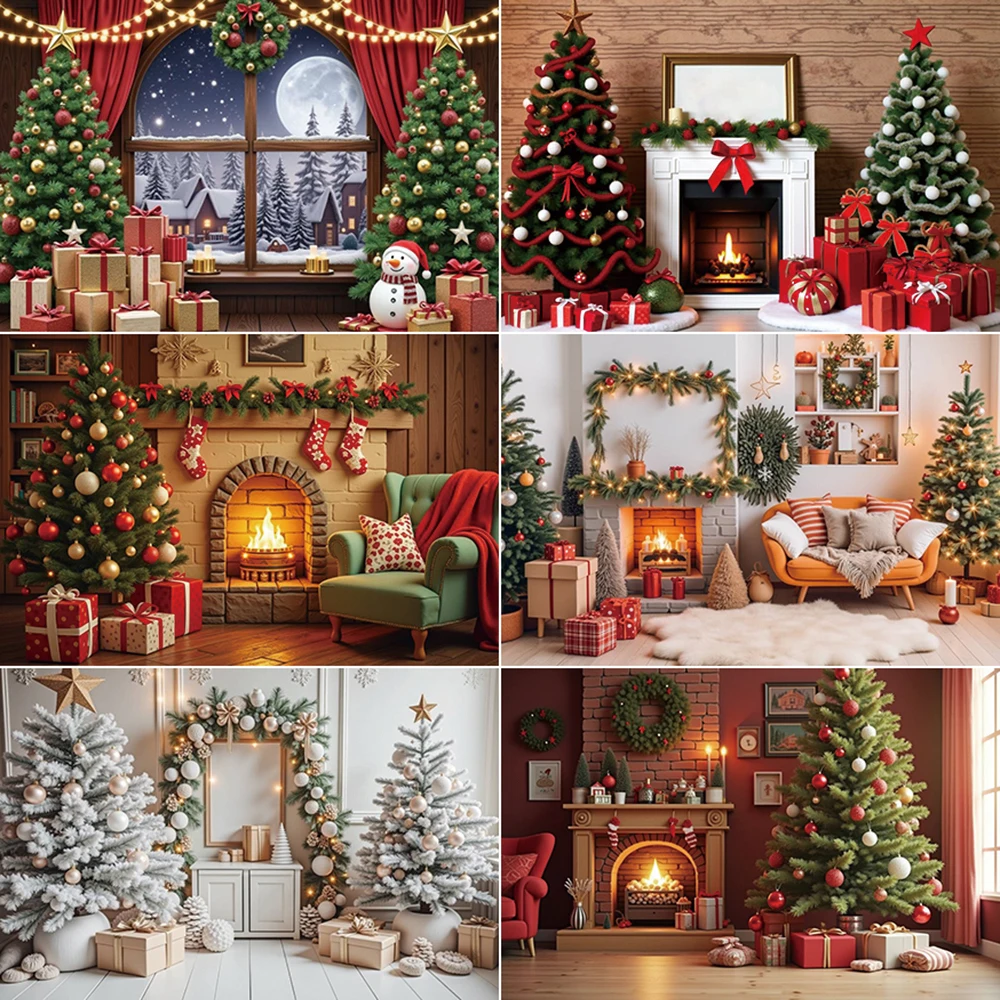 

MOON.QG 2025 Christmas Photography Background Arch Window Wooden Door New Year Photozone Backdrop Baby Photo Studio Accessories