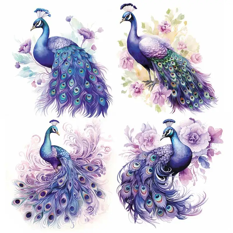 Purple Peacock Watercolor Wall Sticker Toilet Lid Stickers Bedroom Entrance Living Room Porch Home Decora Waterproof Decals S861