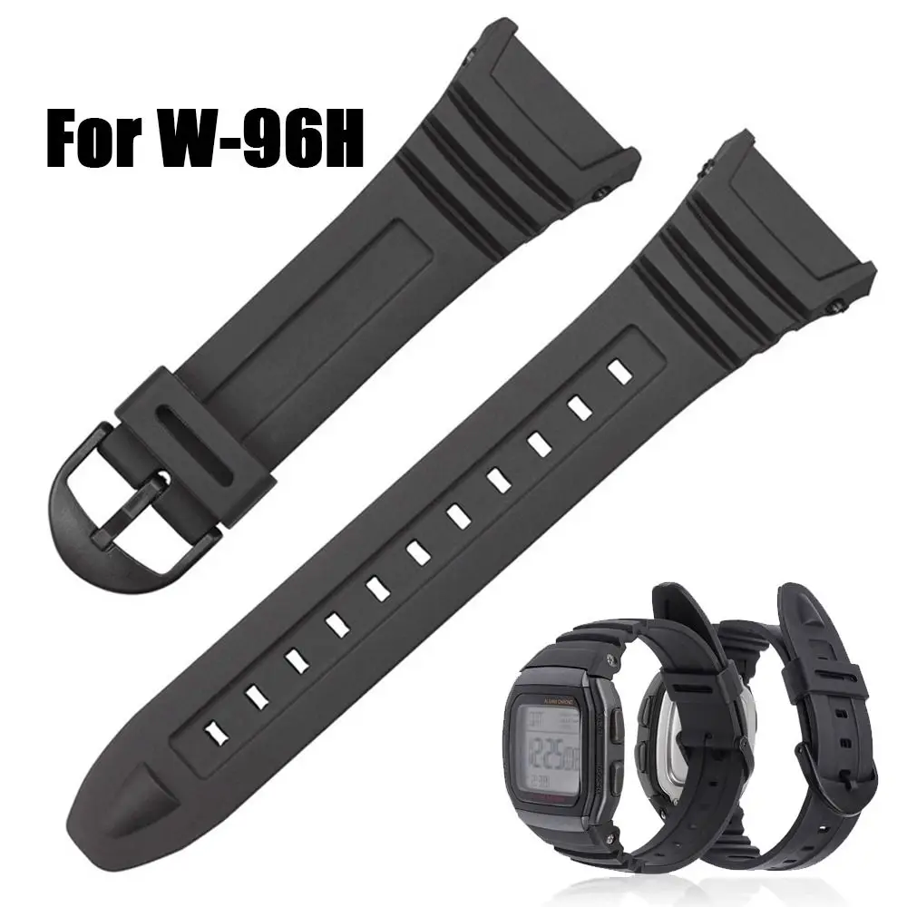 Silicone Watch Band Stainless Steel Pin Buckle Watchband for C-asio W-96H Sports Men Women Strap Bracelets