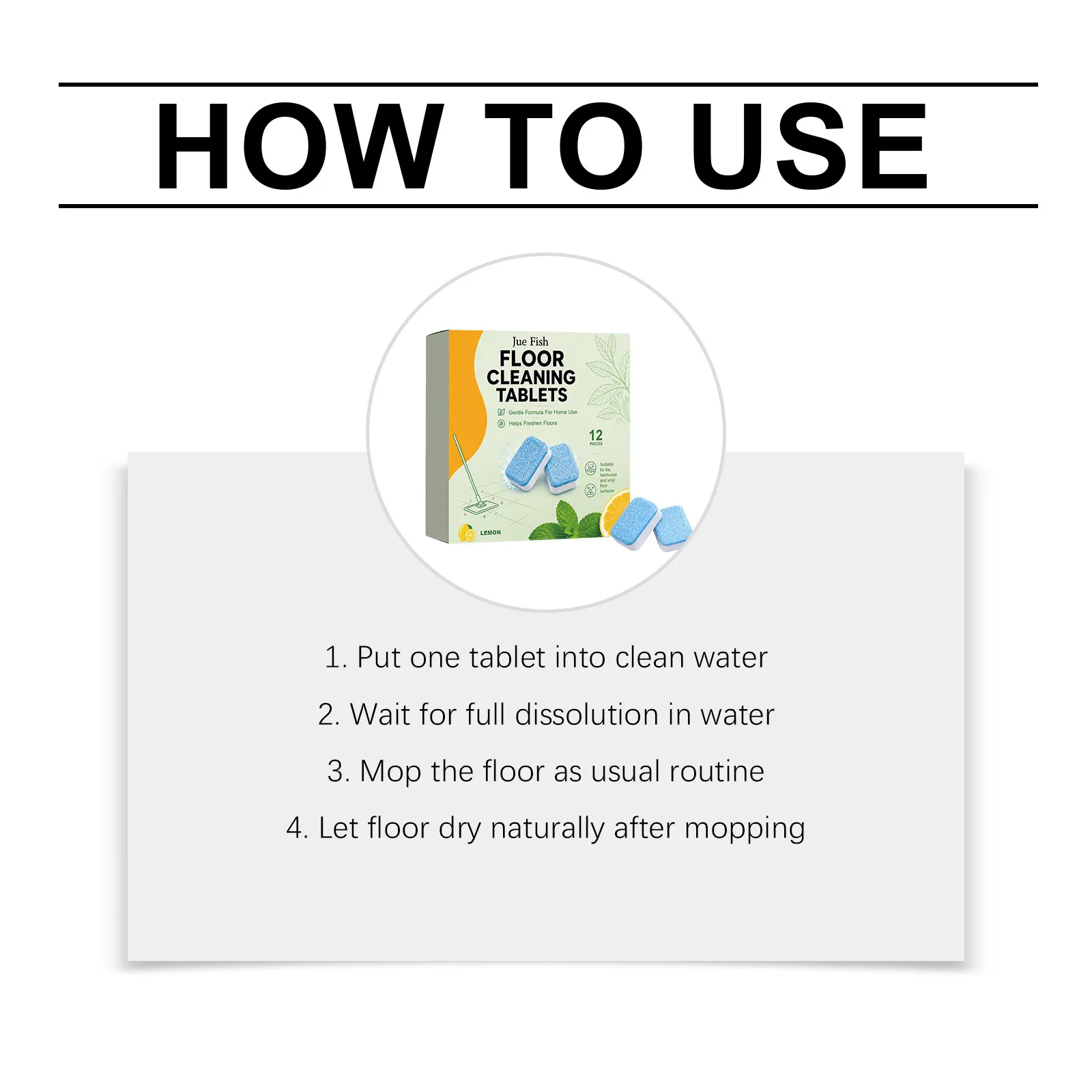 Deep Stain Removal Floor Cleaning Tablets Powerful for Hardwood Tile Floors Household Maintenance 12 Pcs Pack
