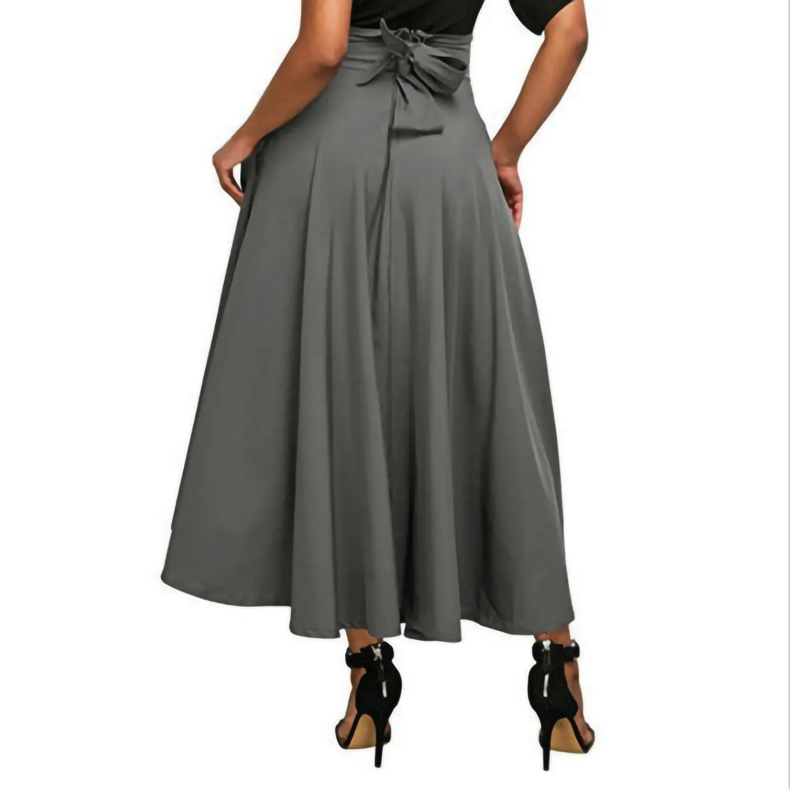 High Waist Pleated Long Skirts Women Autumn Vintage Flared Full Swing Satin Skirt Female Casual Elegant A-line Slim Party Faldas