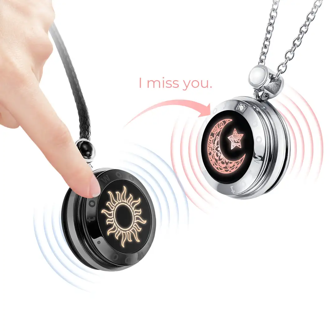 Totwoo Couple Touch Necklaces with Natural Agate for long distance relationship gifts