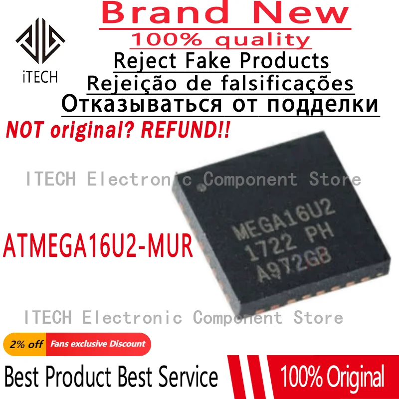 5pcs/lot Original ATMEGA16U2-MUR ATMEGA16U2-MU MEGA16U2 QFN32 Microcontroller IC 100% New and Genuine