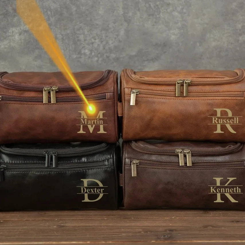 Personalized Waterproof Ladies Make-up Bag Engraved Name Cosmetics Bathroom Shaving Bag Men Travel Business PU Leather Handbag