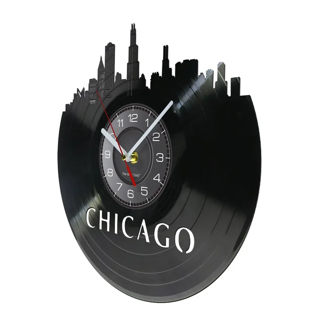 Chicago Illinois Skyline Wall Clock Chicago City Vinyl Record Clock USA Skyline Vinyl Record Wall Art Tourism Minimalist Gift