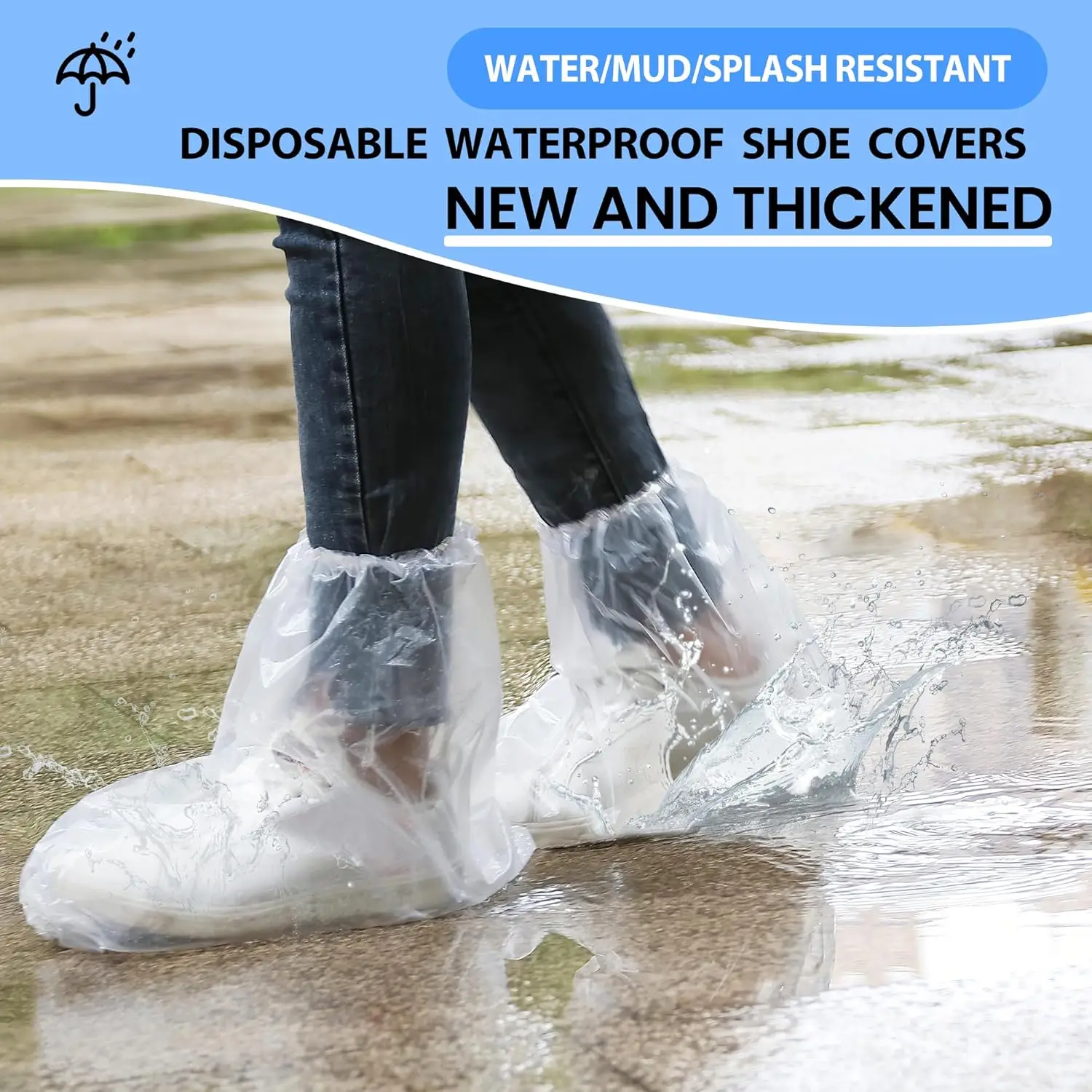 50 Pairs Waterproof Shoe Covers for Rain Clear/Blue Disposable Plastic Non-Slip Indoor Outdoor for Adults Boot Protector