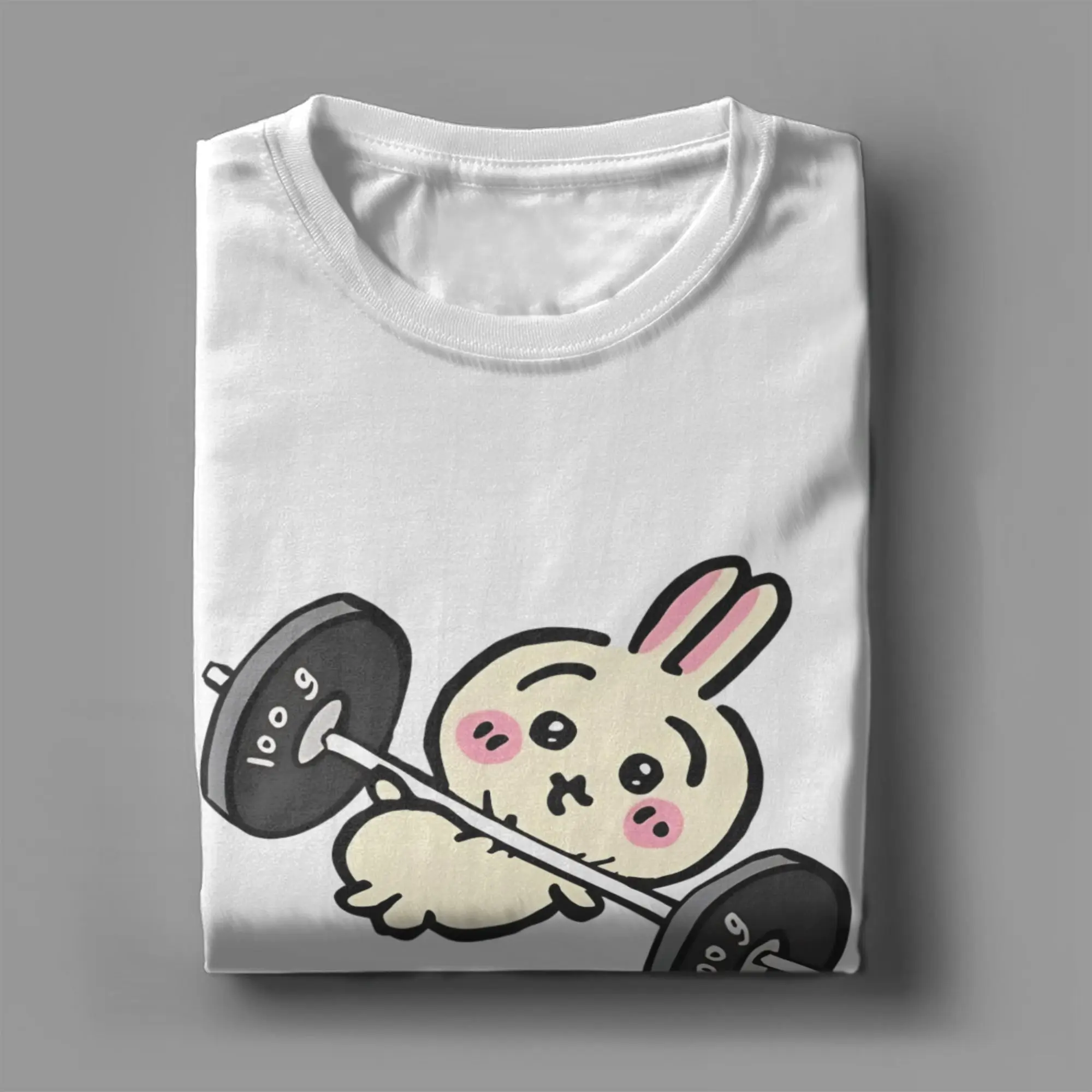 Usagi Chiikawas Gym Workout T-Shirt für Herren, Freizeit-T-Shirt aus reiner Baumwolle, Rundhalsausschnitt, kurzärmeliges T-Shirt, Geburtstagsgeschenk, Oberteile – Detail 6