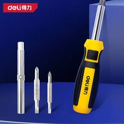 Deli Ratcheting Screwdriver, Screwdriver Set, 6-in-1 Multi-Bit Screw Driver with Phillips, Slotted Bits and Nut Driver